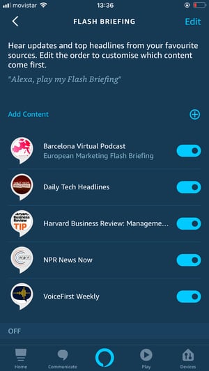 Screenshot: Edit the Skills included in your Alexa Flash Briefing