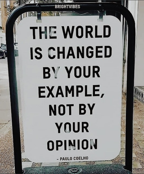 The world is changed by your example, not by your opinion." - Paulo Coelho - Seen on @imterencelester on Instagram